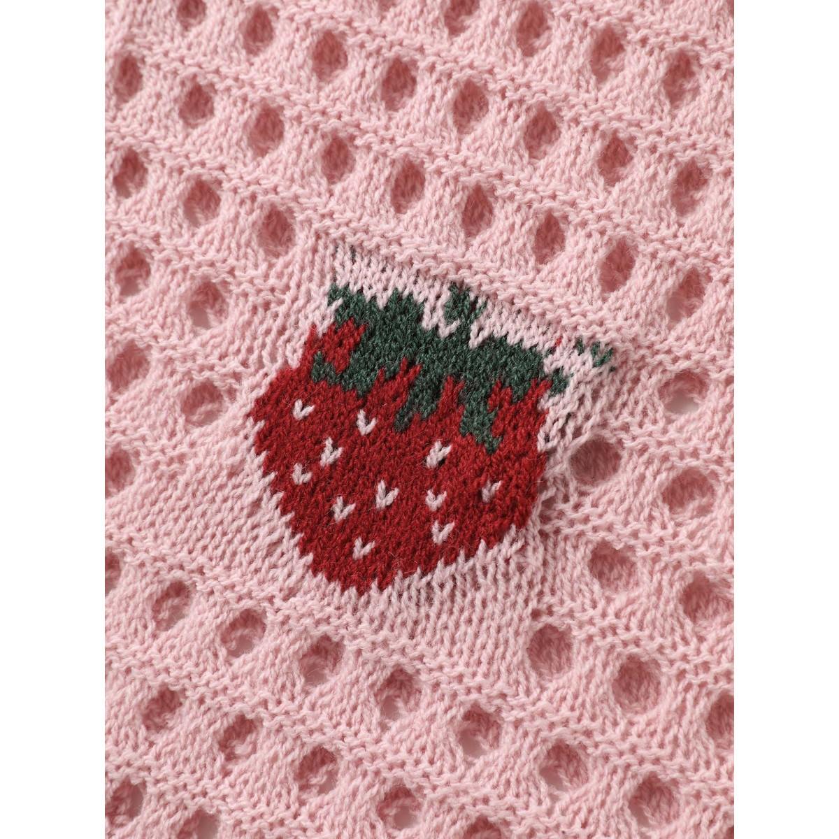 Plus Size Strawberry Jacquard Embroidery Tie Knit Cardigan Nudepink Women Playful Loose Long Sleeve Casual Cardigans BloomChic 30/6X Product Image