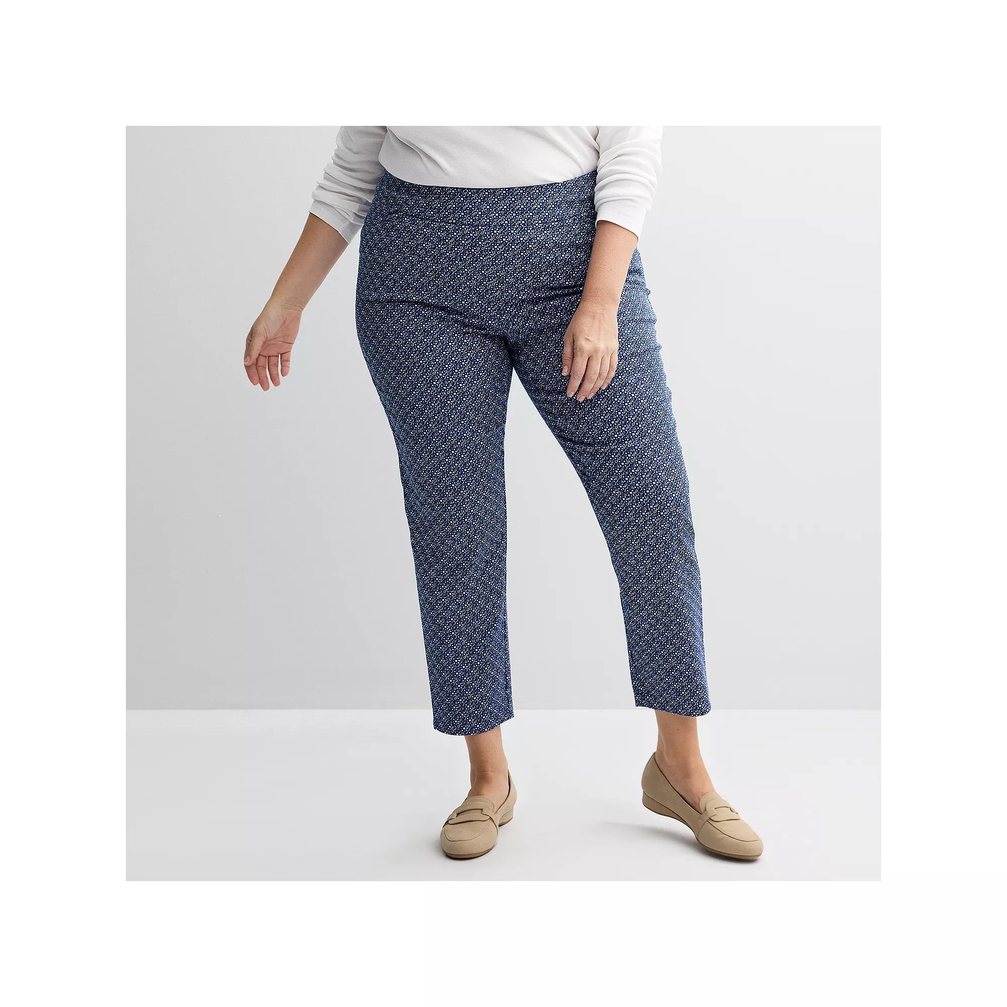 Plus Size Croft & Barrow® Effortless Stretch Pull-On Straight-Leg Pants, Women's, Size: 18W Short, Blue Texture Tile Product Image