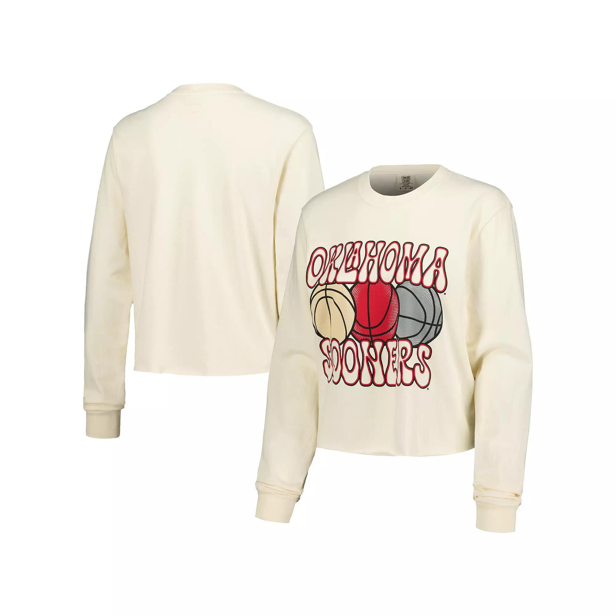 Women's Natural Oklahoma Sooners Comfort Colors Basketball Cropped Long Sleeve T-Shirt,  Product Image