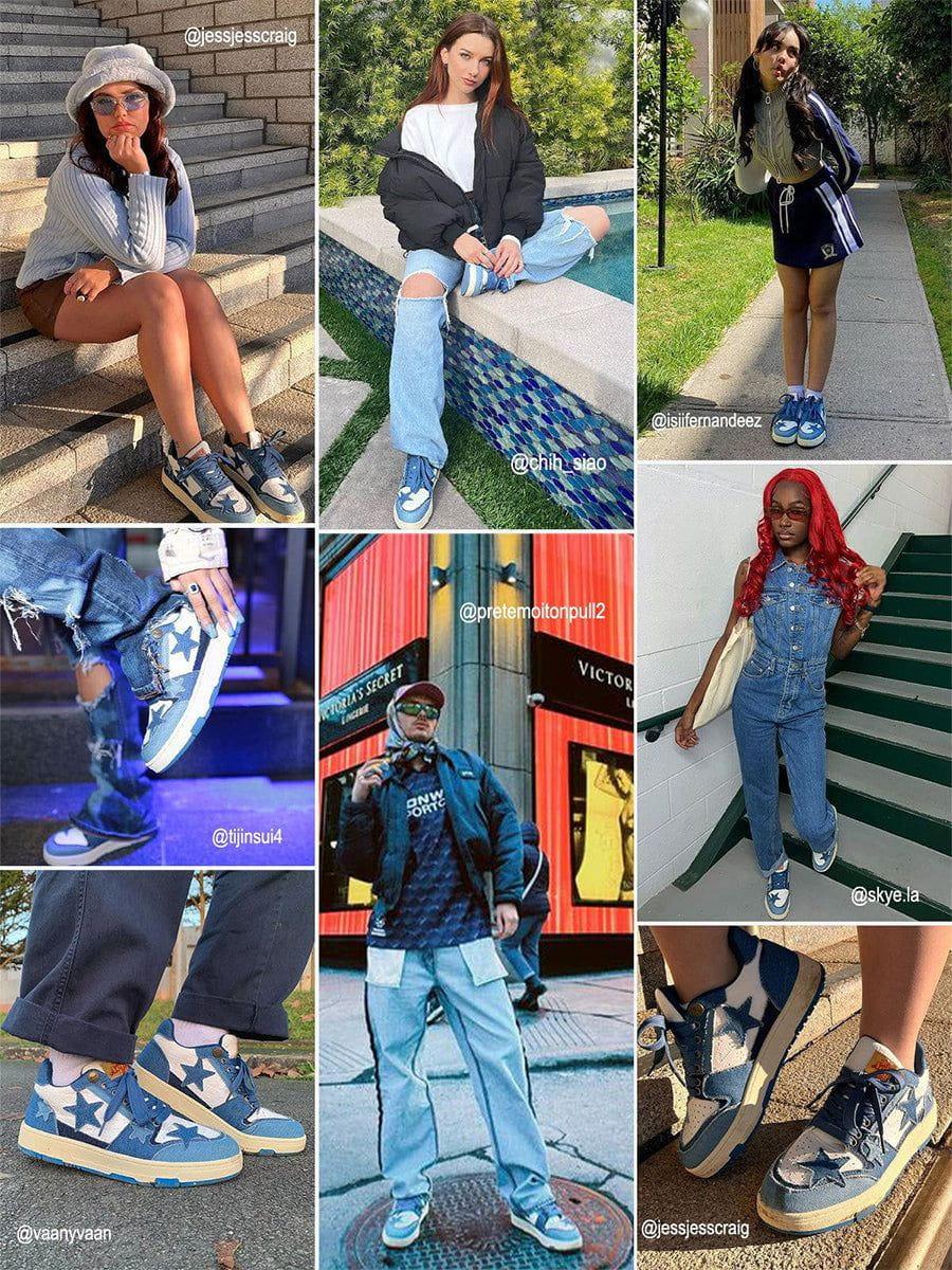 Starry Climb Stars Casual All-Match Denim Skate Shoes Product Image