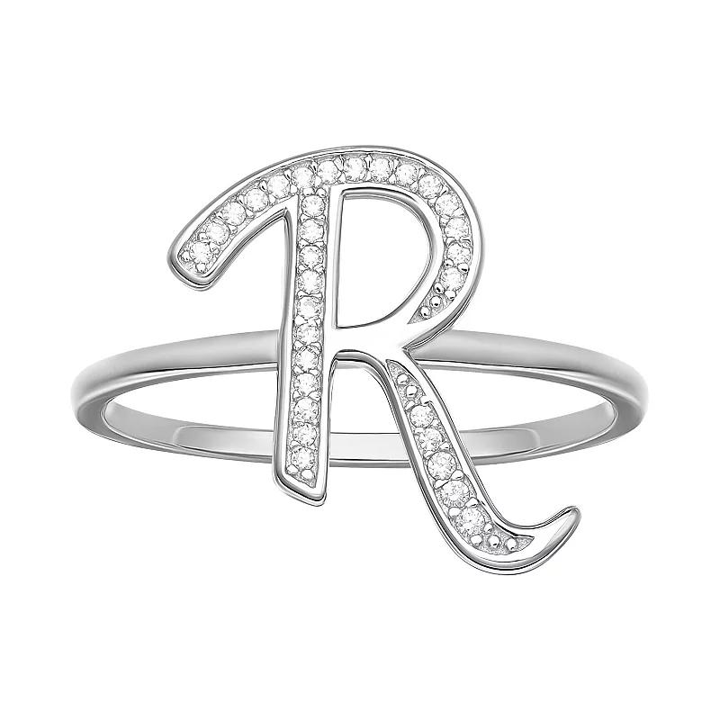 PRIMROSE Sterling Silver Cubic Zirconia Initial Ring, Womens Sterling Silver E Product Image