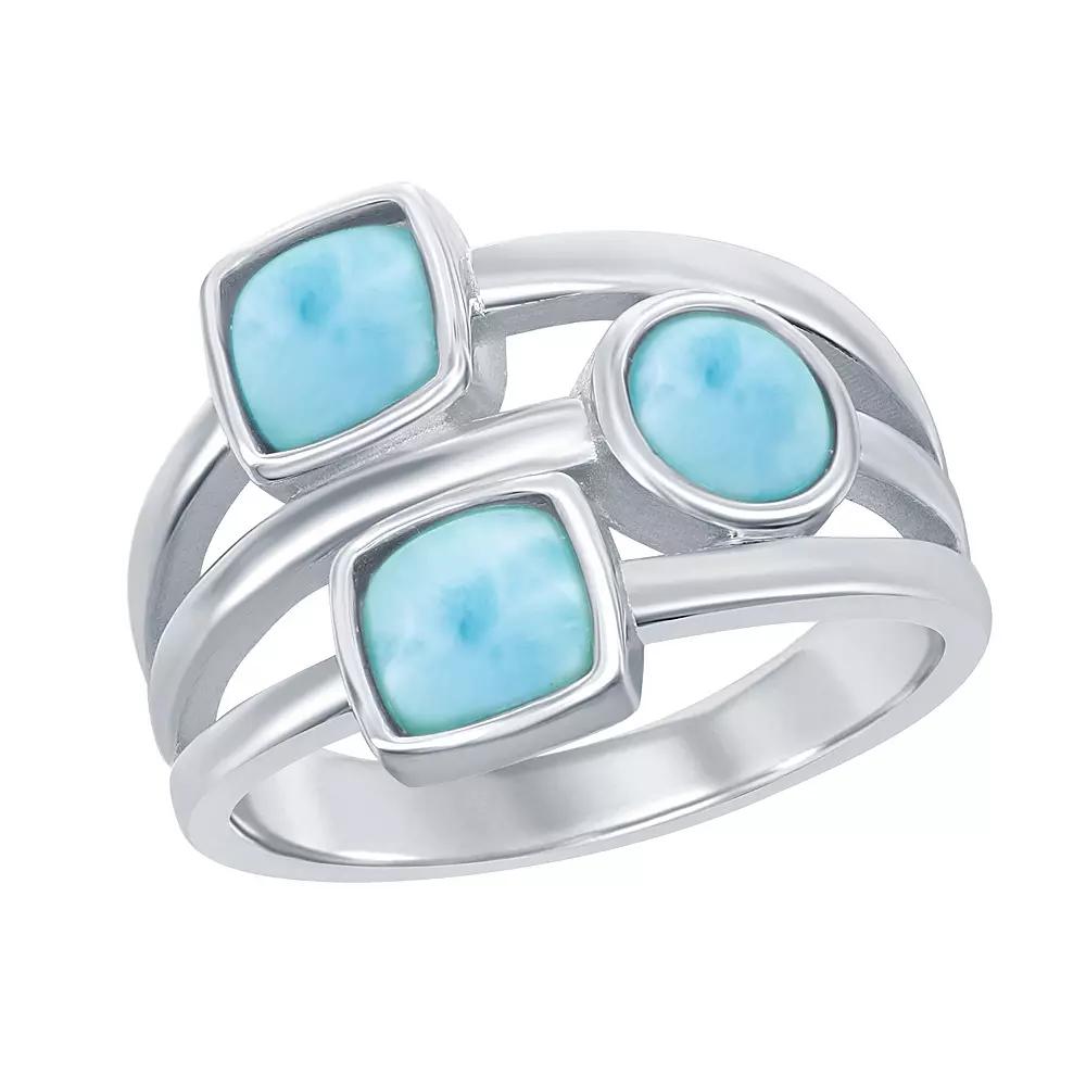 Sterling Silver Multi-Shaped Larimar Triple Band Ring, Women's, Size: 8 Product Image