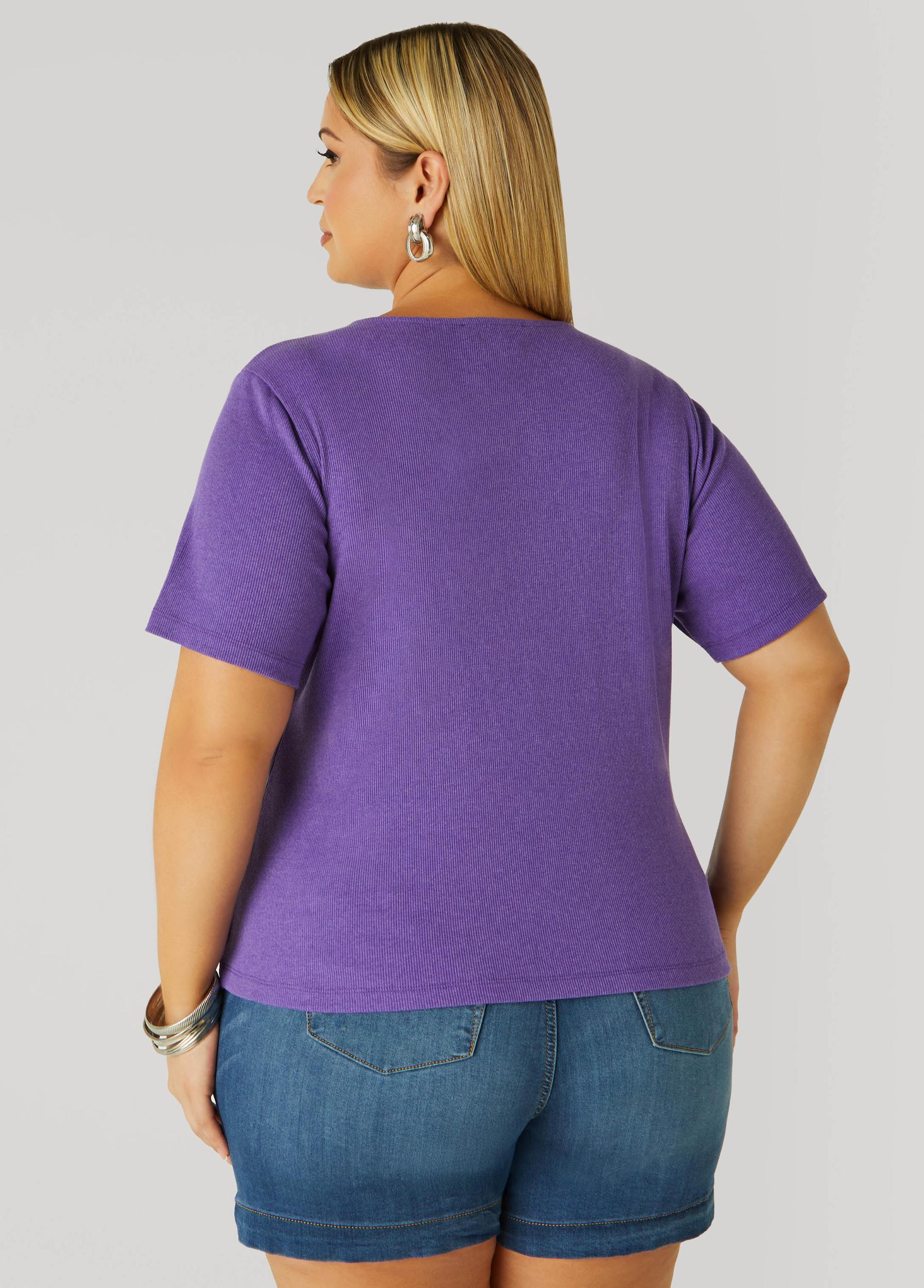 Plus Size Crystal Keyhole Ribbed Top Ashley Stewart Product Image