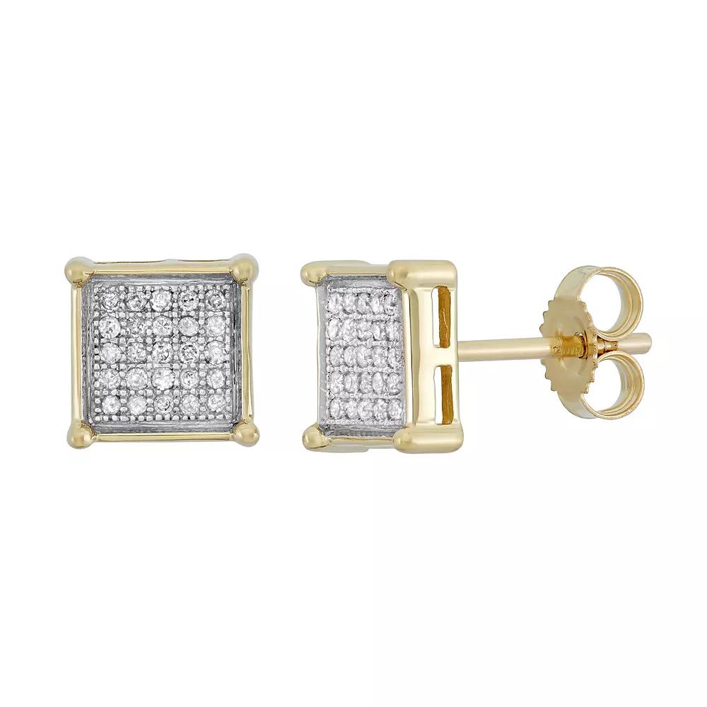 1/6 Carat T.W. Diamond 10k Gold Square Stud Earrings, Women's, White Product Image