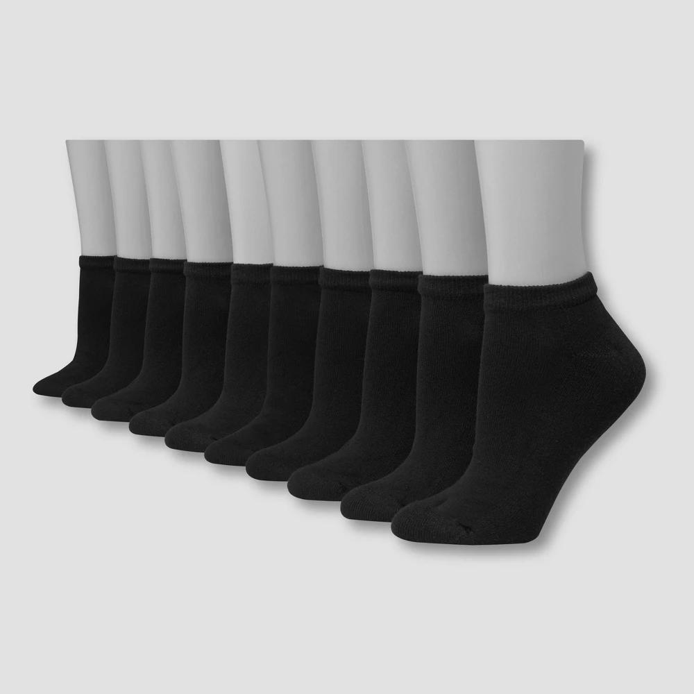 Hanes Women's 10pk Cushioned Low Cut Socks - White 5-9: Knit, Reinforced Heel & Toe Product Image