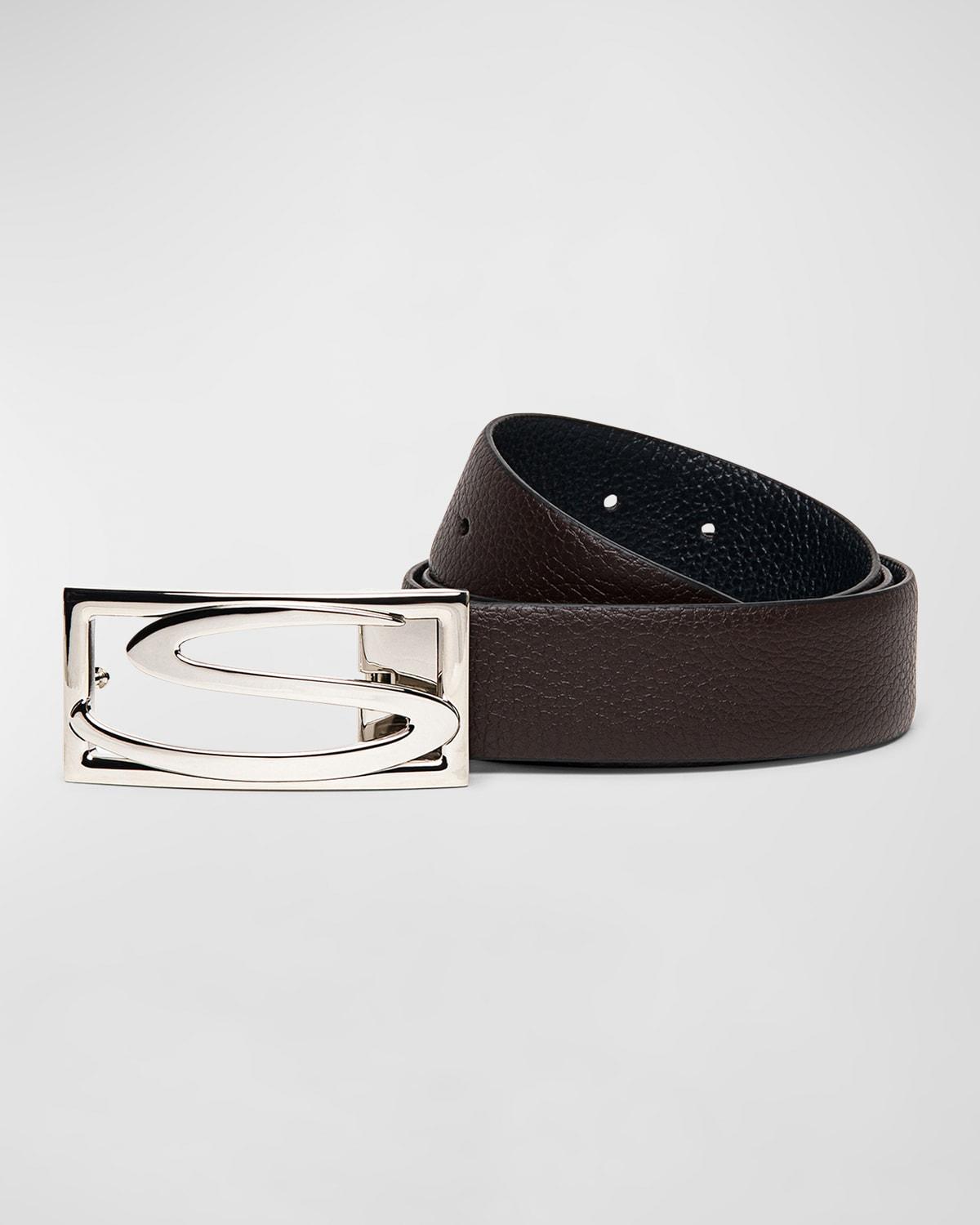 Santoni Mens Leather Logo Buckle Belt Product Image