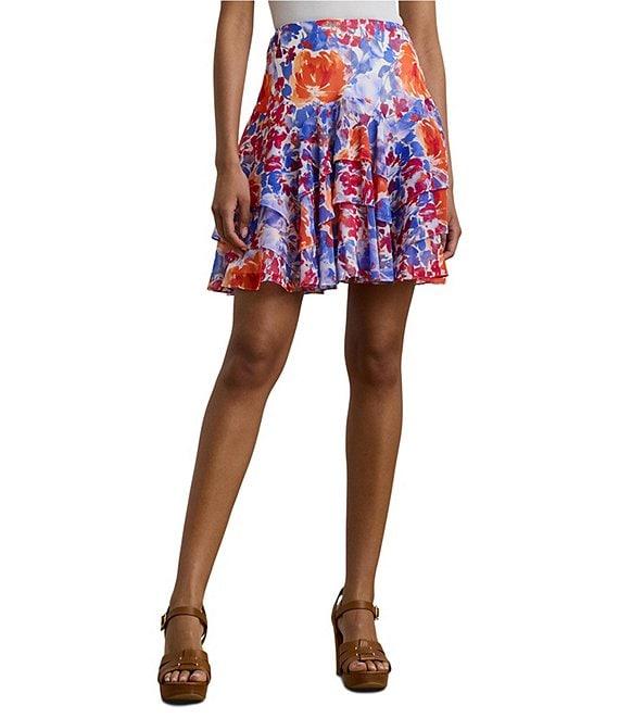 Lauren Ralph Lauren Crinkle Georgette Floral Print Tiered A-Line Skirt Product Image