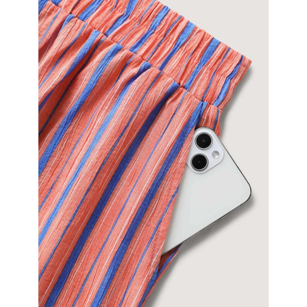 Plus Size Soft Stripes Stretchy Waist Wide-Leg Pants Women Coral Casual Wide Leg Mid Rise Everyday-Casual Pants BloomChic 22-24/3X Product Image