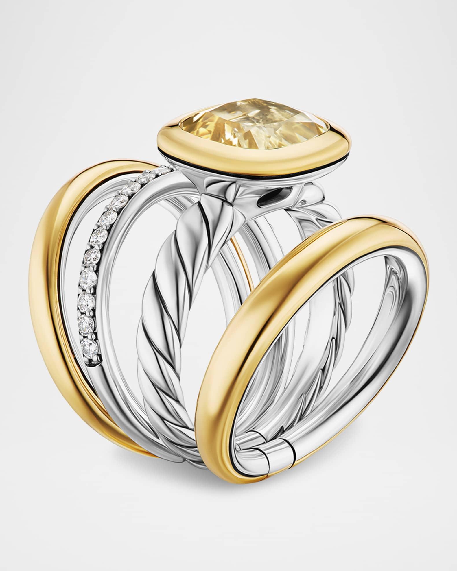 DY Mercer 4 Row Stone Ring with Diamonds in Silver and 18K Gold Product Image