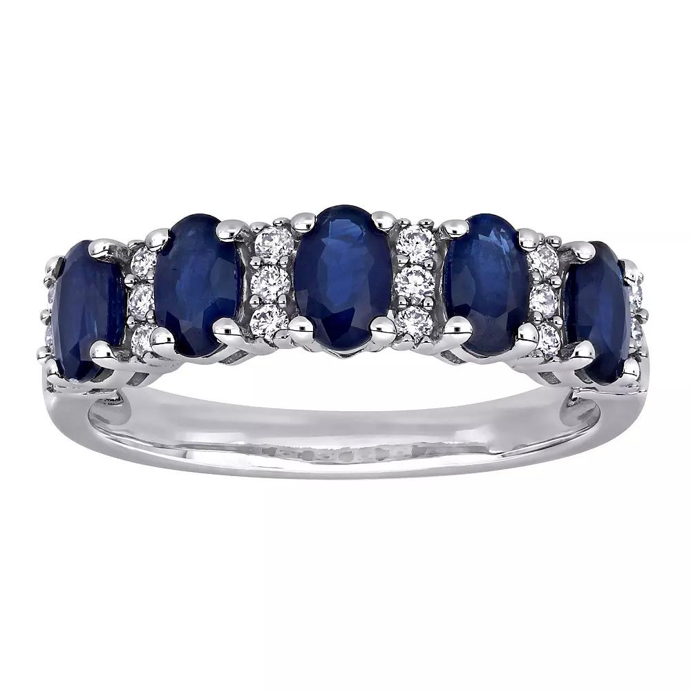 Stella Grace 14k White Gold Blue Sapphire & 1/6 Carat T.W. Diamond Semi-Eternity Ring, Women's,  Product Image