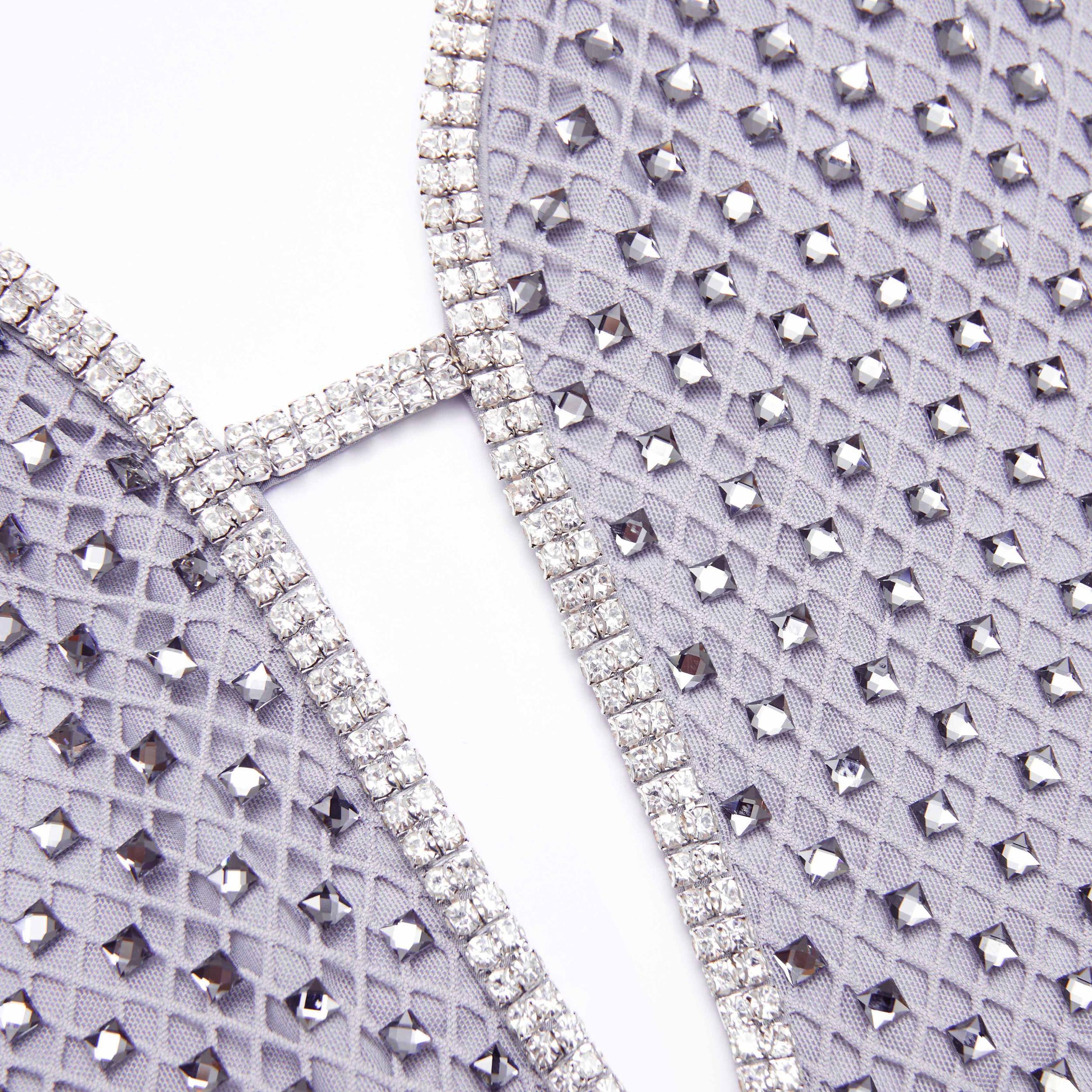 Grey Square Rhinestone Fishnet Maxi Dress Product Image