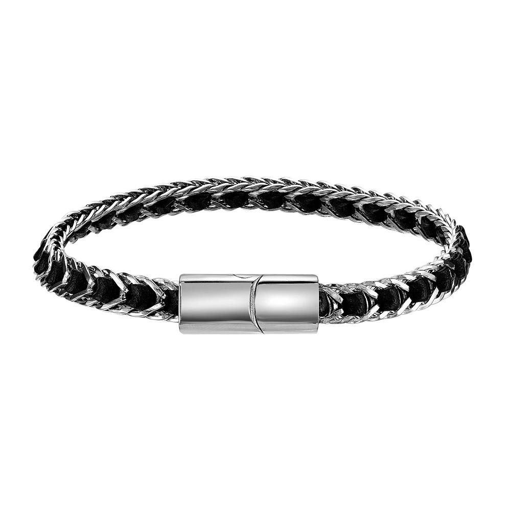 Men's LYNX Stainless Steel & Leather Bracelet, Size: 8.25", Brown Product Image