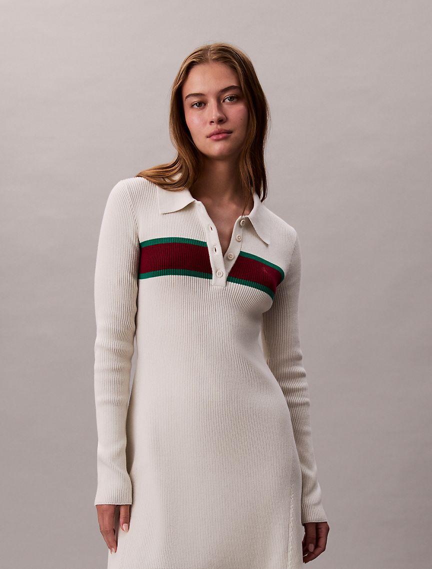 Cotton Rib V-Neck Polo Mini Dress Product Image