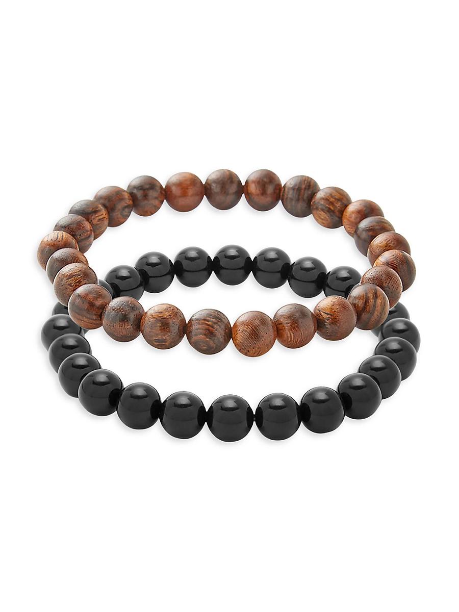 Mens Tigerwood & Black Agate Beaded Bracelet Set Product Image