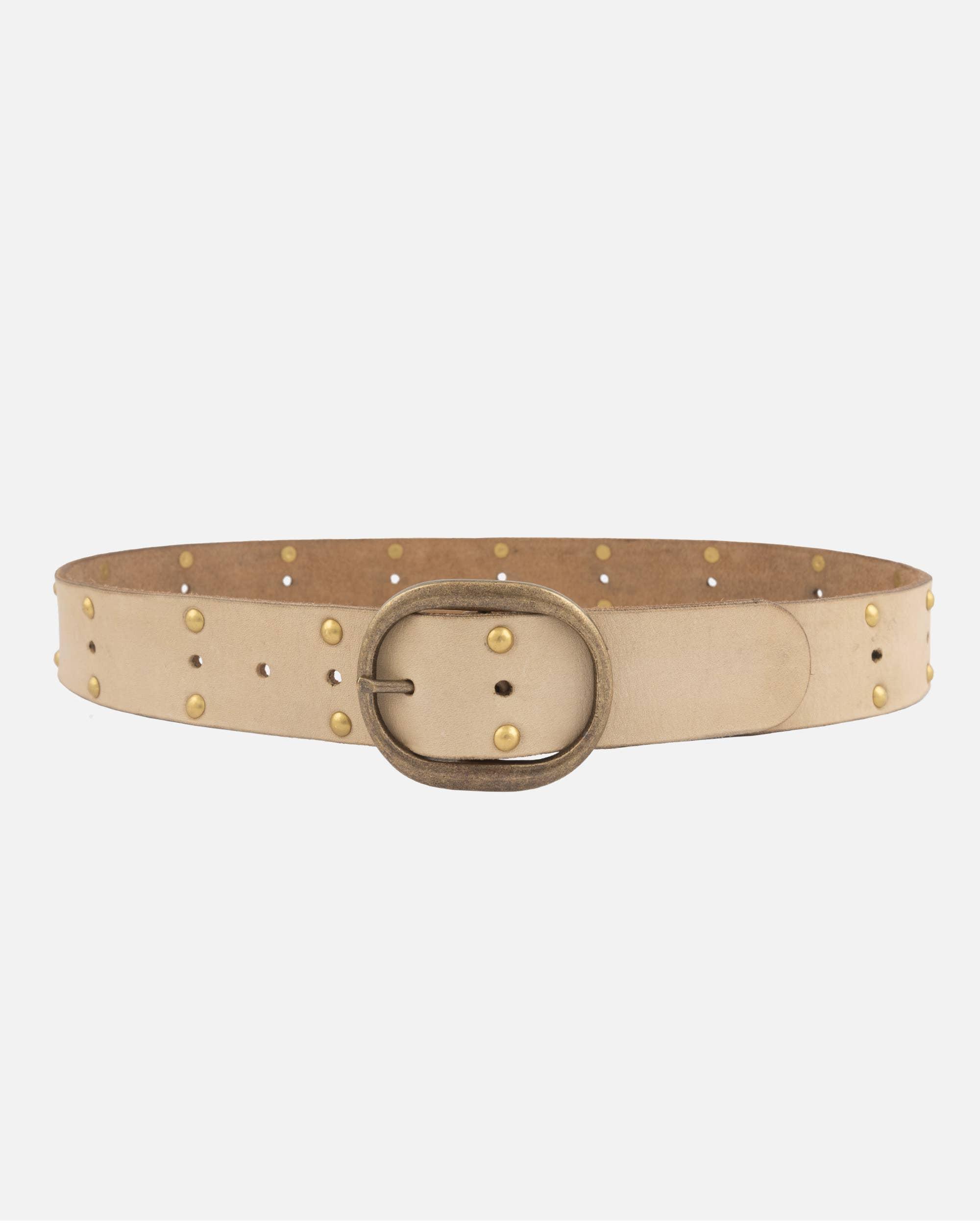 Devi | Antique Brass-Accented Leather Belt: Creme Product Image