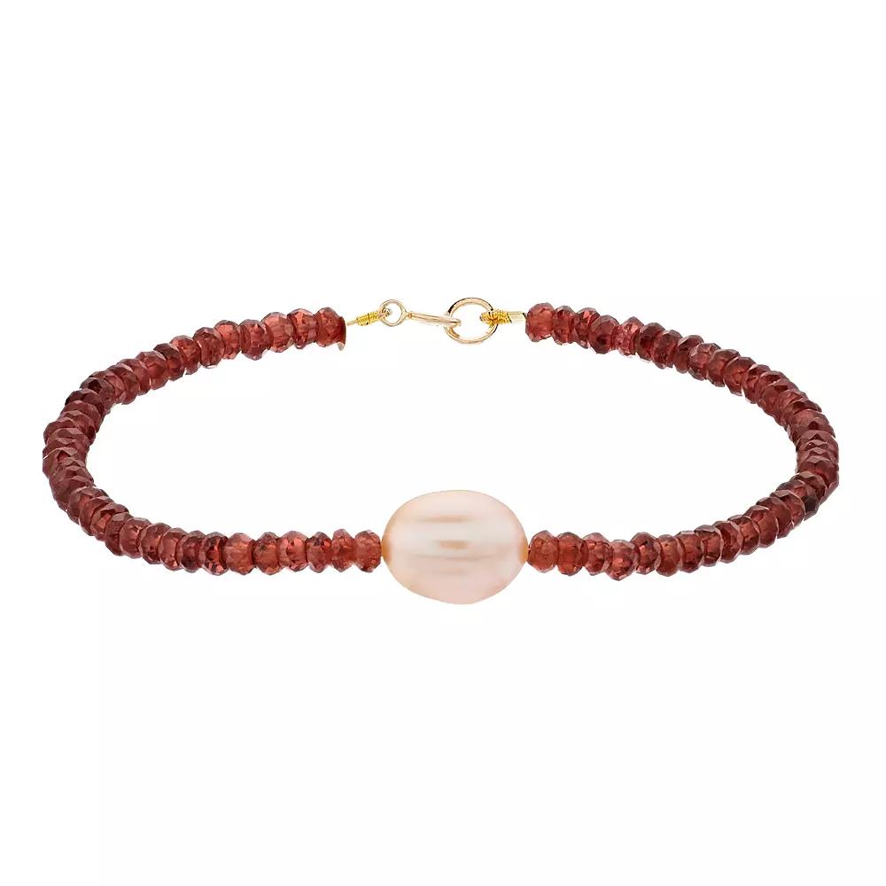 Jewelmak 14k Gold Freshwater Cultured Pearl & Garnet Bracelet, Womens Product Image