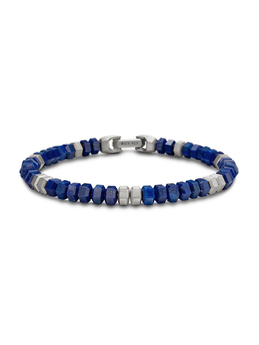 Mens Hex Bead Bracelet in Sterling Silver Product Image