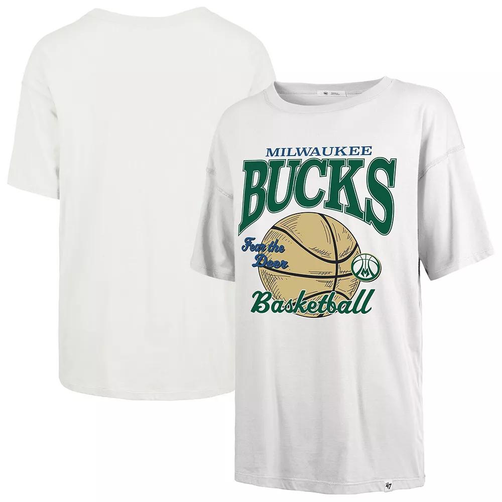 Women's '47  White Milwaukee Bucks City Edition Down Court Sadie T-Shirt, Size: 2XL Product Image