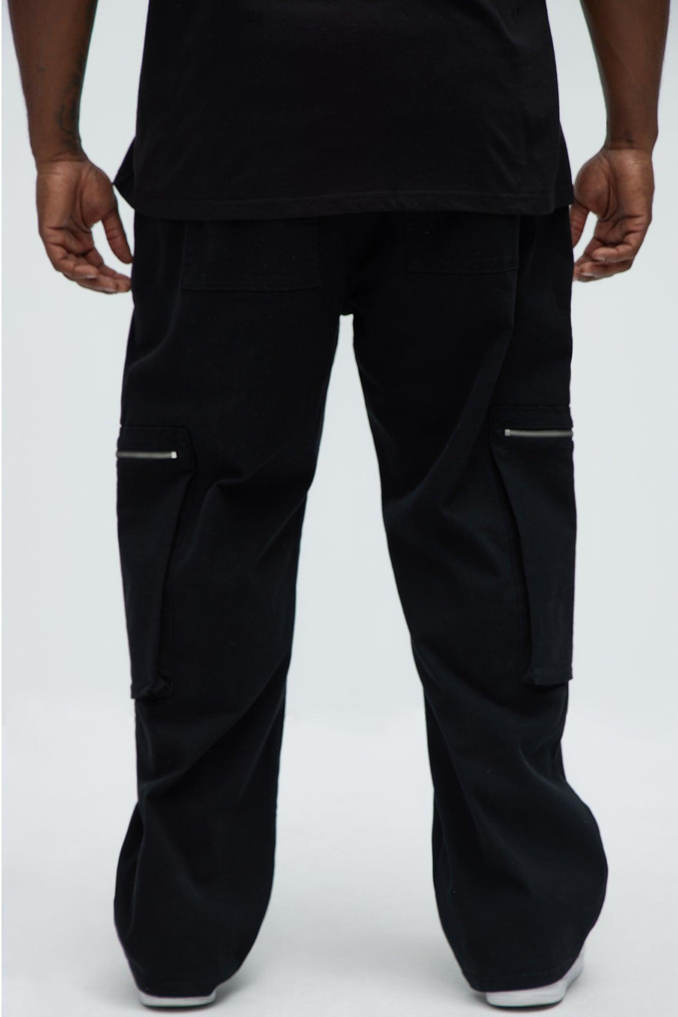 Squared Off Straight Cargo Pants - Black Product Image