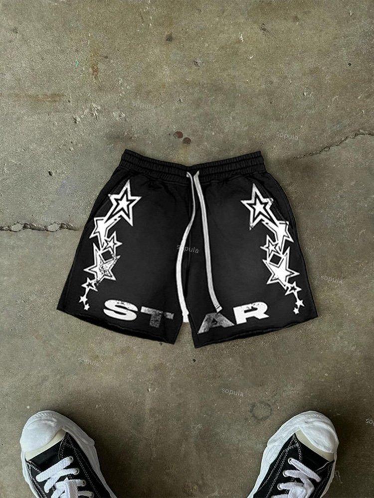 Sopula Retro Star Graphic Drawstring Casual Shorts Product Image