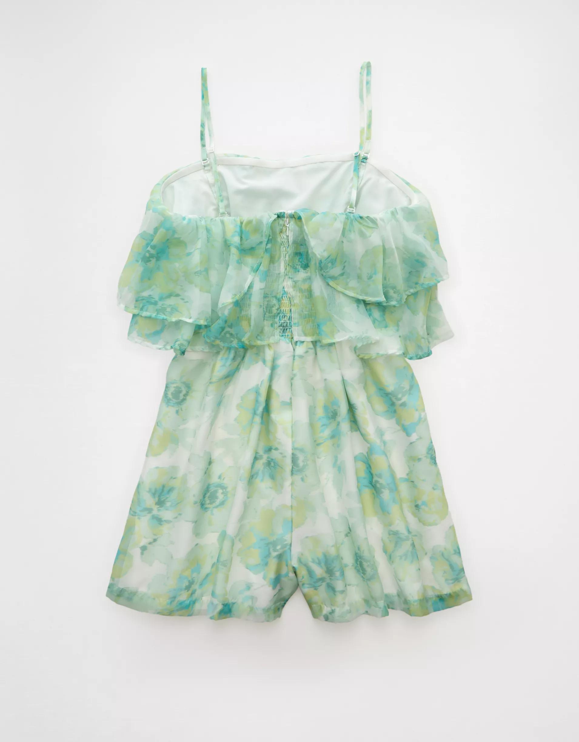 AE Strapless Organza Ruffle Romper Product Image