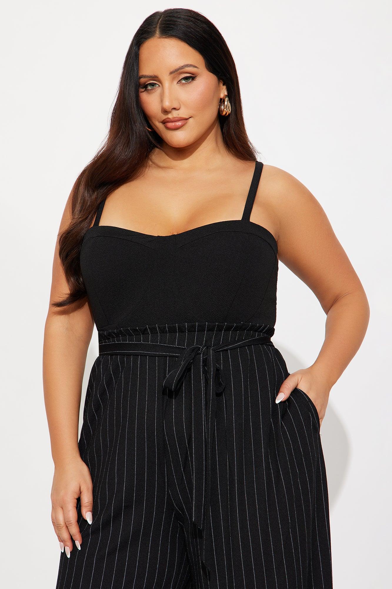 The Extra Mile Pinstripe Jumpsuit - Black/combo Female Product Image