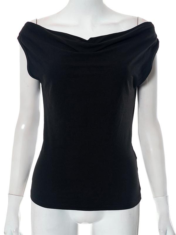 Skinny Sleeveless Backless Solid Color Split-Joint Tied Off-The-Shoulder T-Shirts Tops Product Image