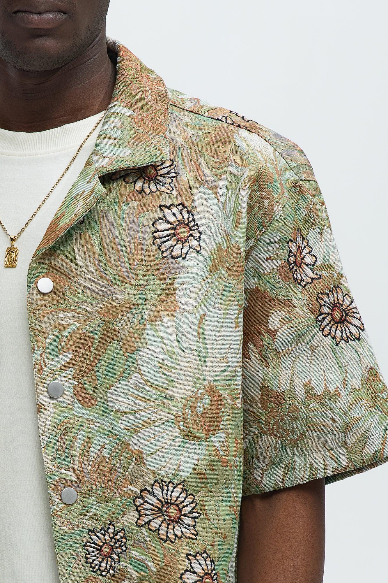 Judas Tapestry Cuban Collar Shirt - Green/combo Product Image