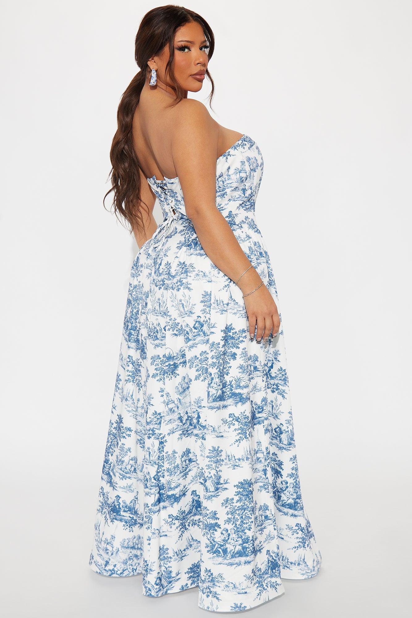 Marielle Floral Maxi Dress - White/Blue Product Image