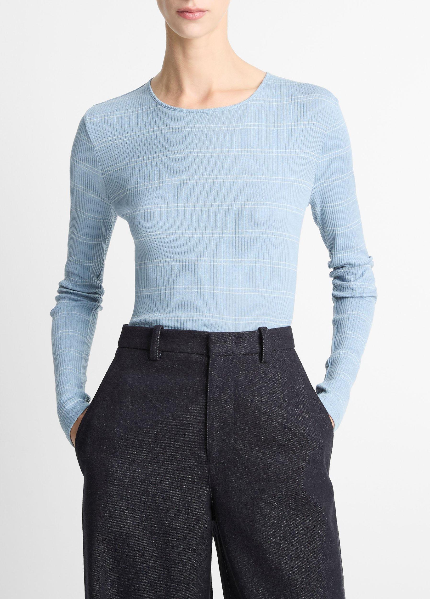 Striped Ribbed Pima Cotton Long-Sleeve T-Shirt Product Image