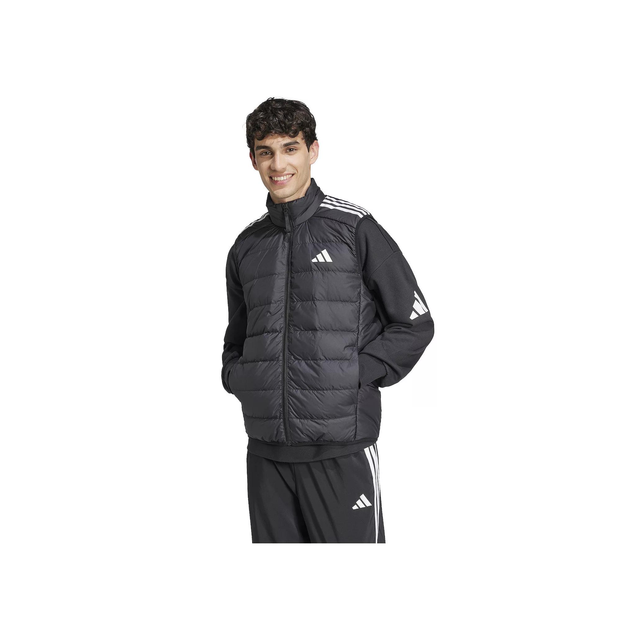 Men's adidas Essentials 3-Stripes Light Down Outdoor Vest, Size: Medium, Black Product Image