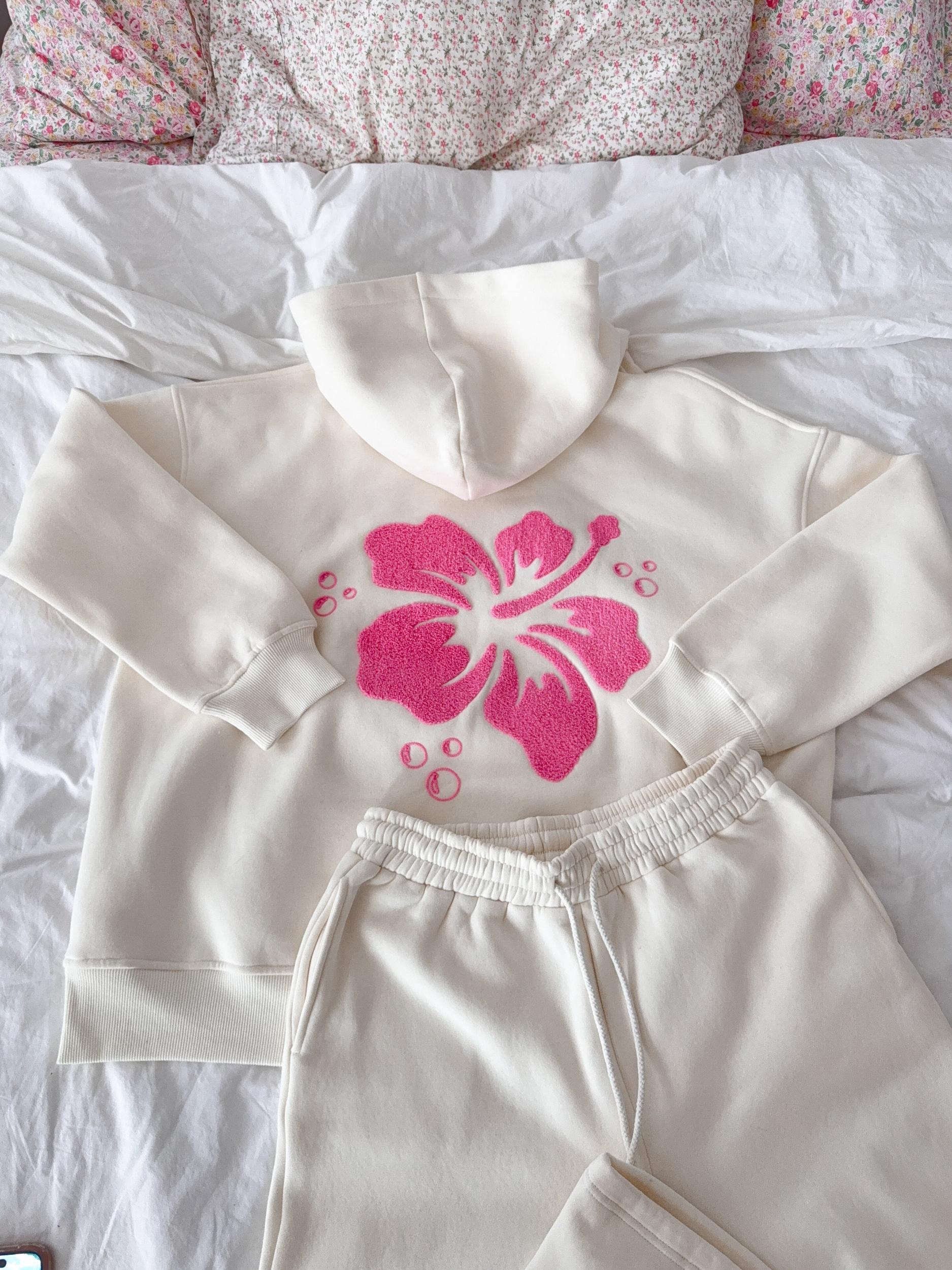 Ivory Hibiscus Flower Hoodie Product Image