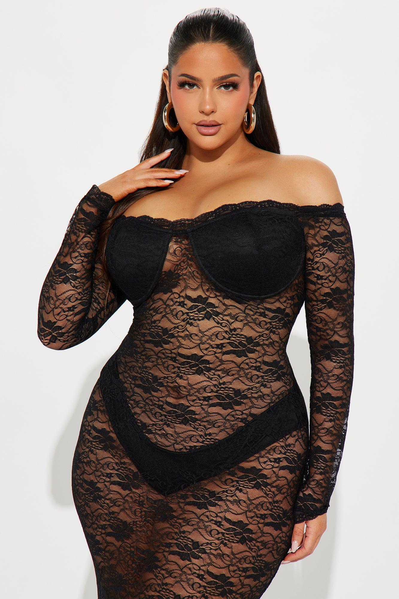 Serena Sheer Lace Maxi Dress - Black Product Image