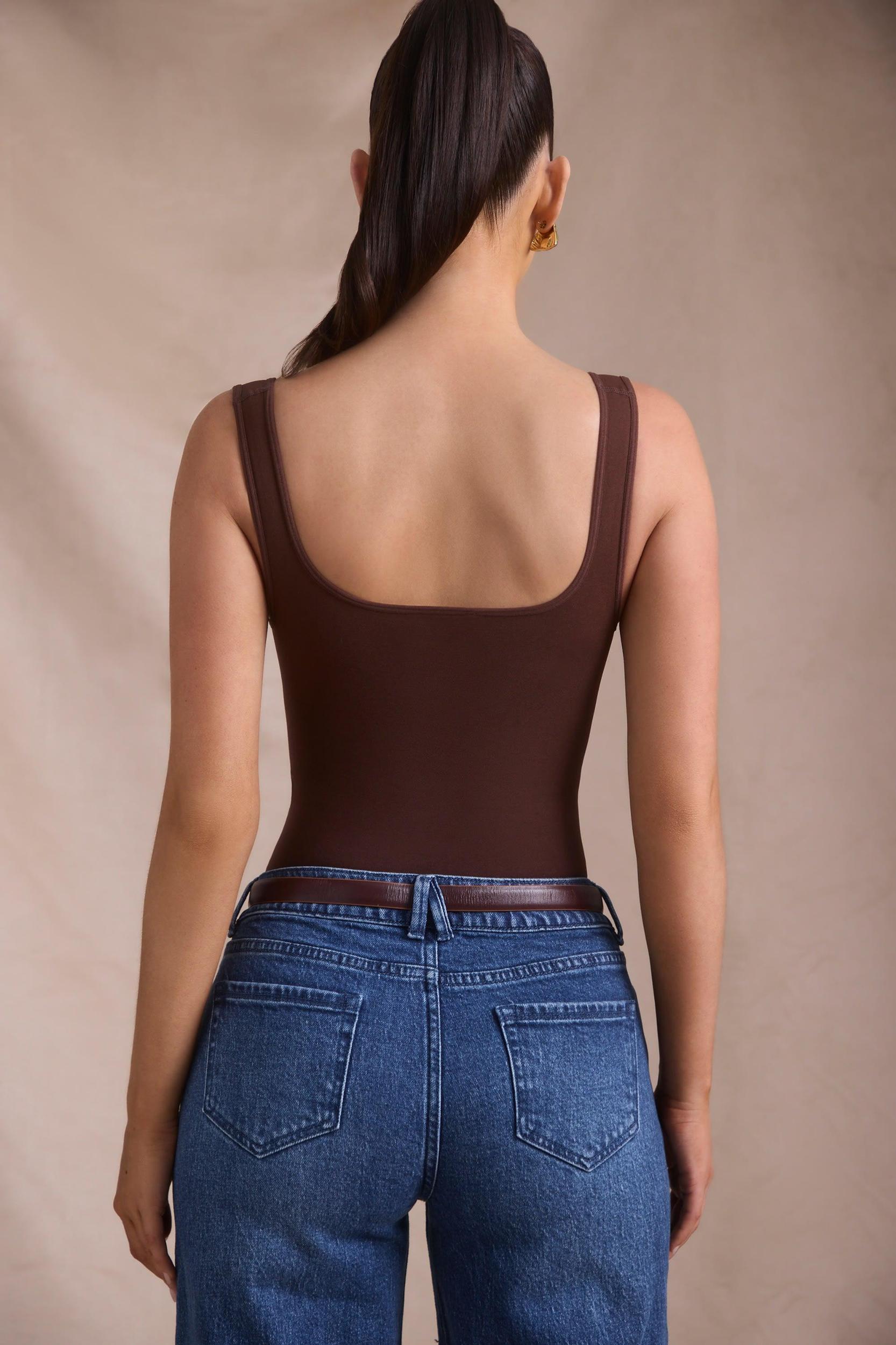 Seamless Sweetheart-Neck Bodysuit in Espresso Female Product Image