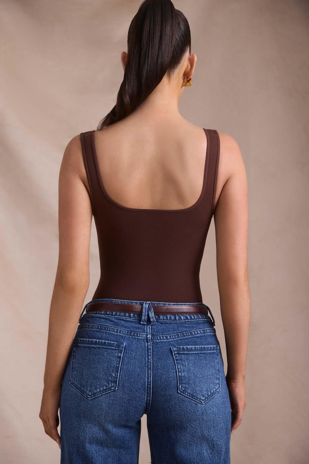 Seamless Sweetheart-Neck Bodysuit in Espresso Female Product Image