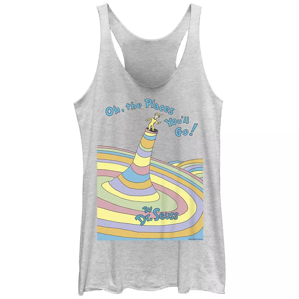 Juniors' Dr. Seuss Oh, The Places You'll Go! Book Cover Racerback Tank Top, Girl's, Size: Medium, White Grey Product Image