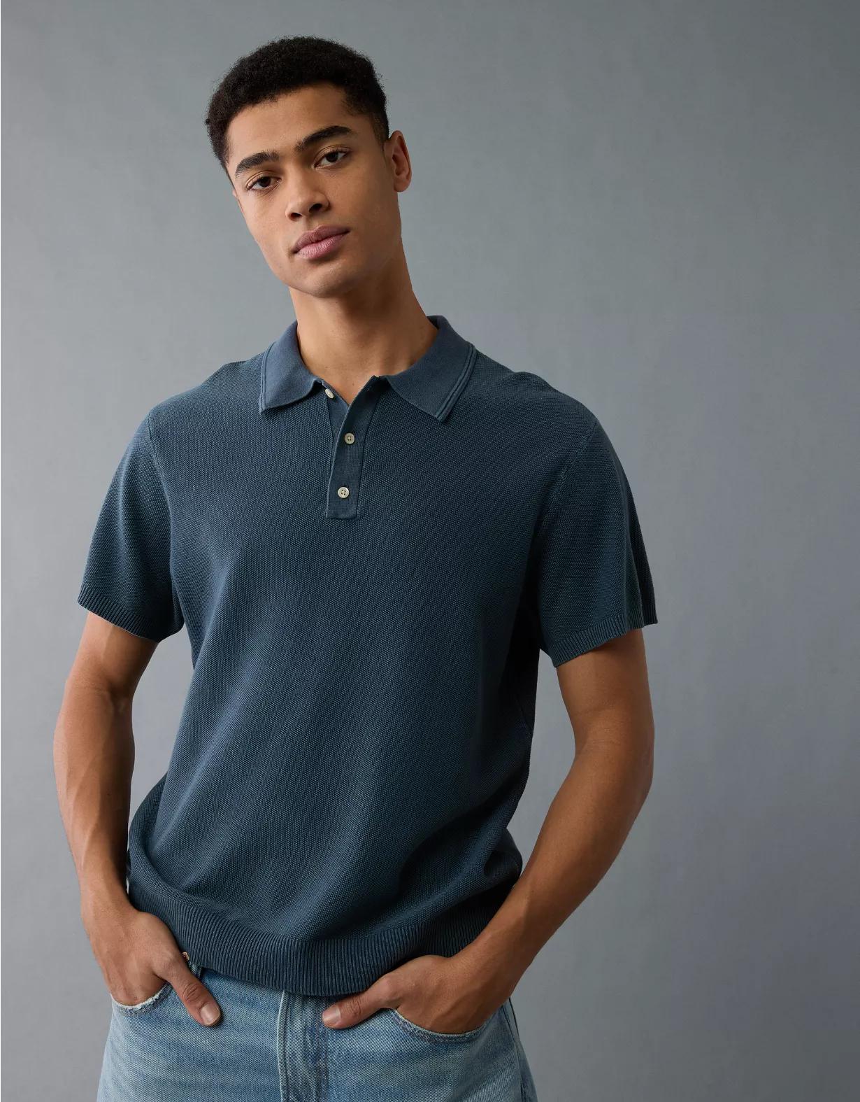 AE Weekend Washed Sweater Polo Shirt Product Image