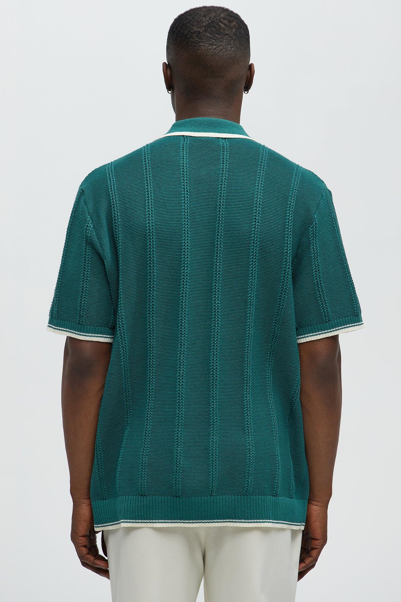 Johnathan Texture Knit Johnny Collar Sweater Polo - Green Product Image