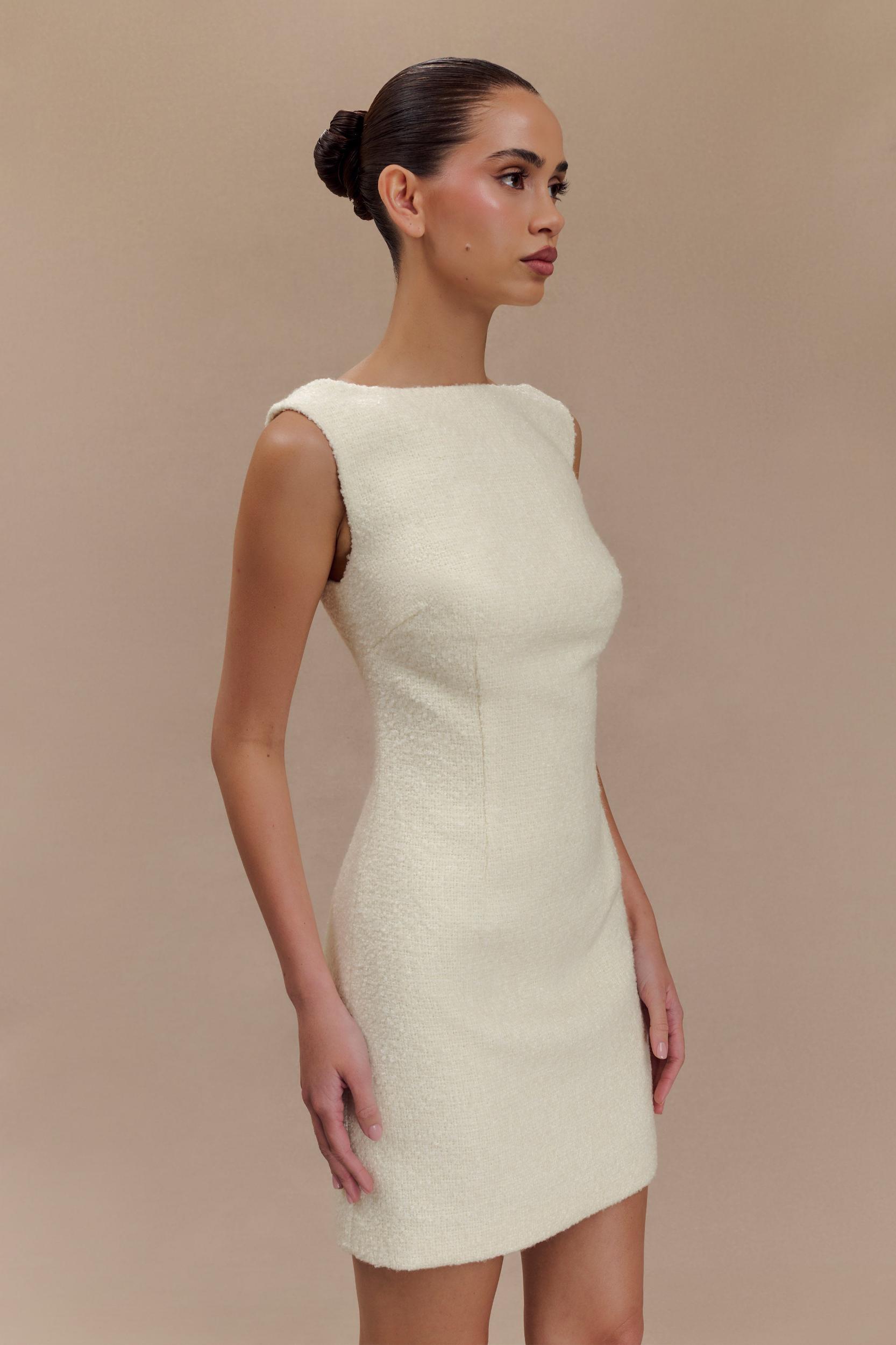 Angela Textured Boucle Mini Dress - Ivory Product Image