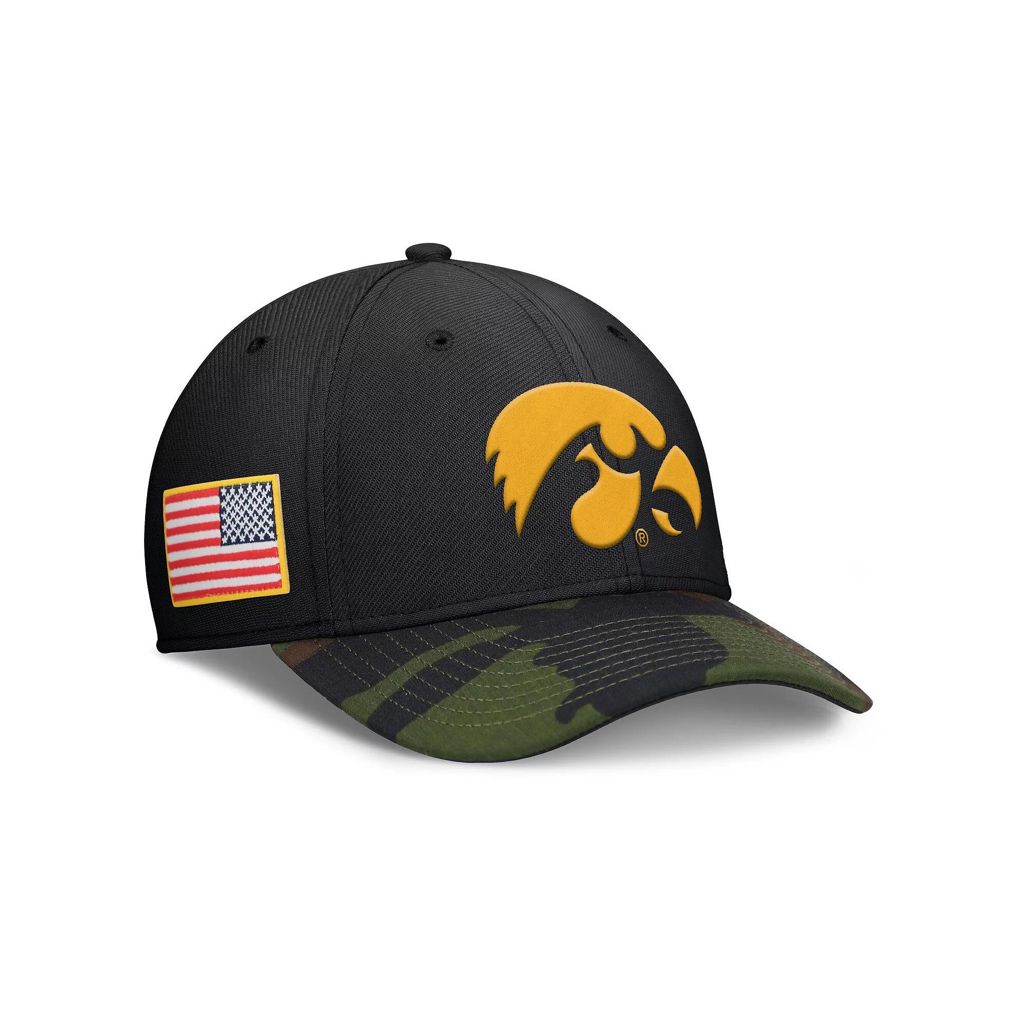 Men's Nike Black/Camo Iowa Hawkeyes 2024 Military Appreciation Rise Swoosh Performance Flex Hat, Size: Medium/Large Product Image