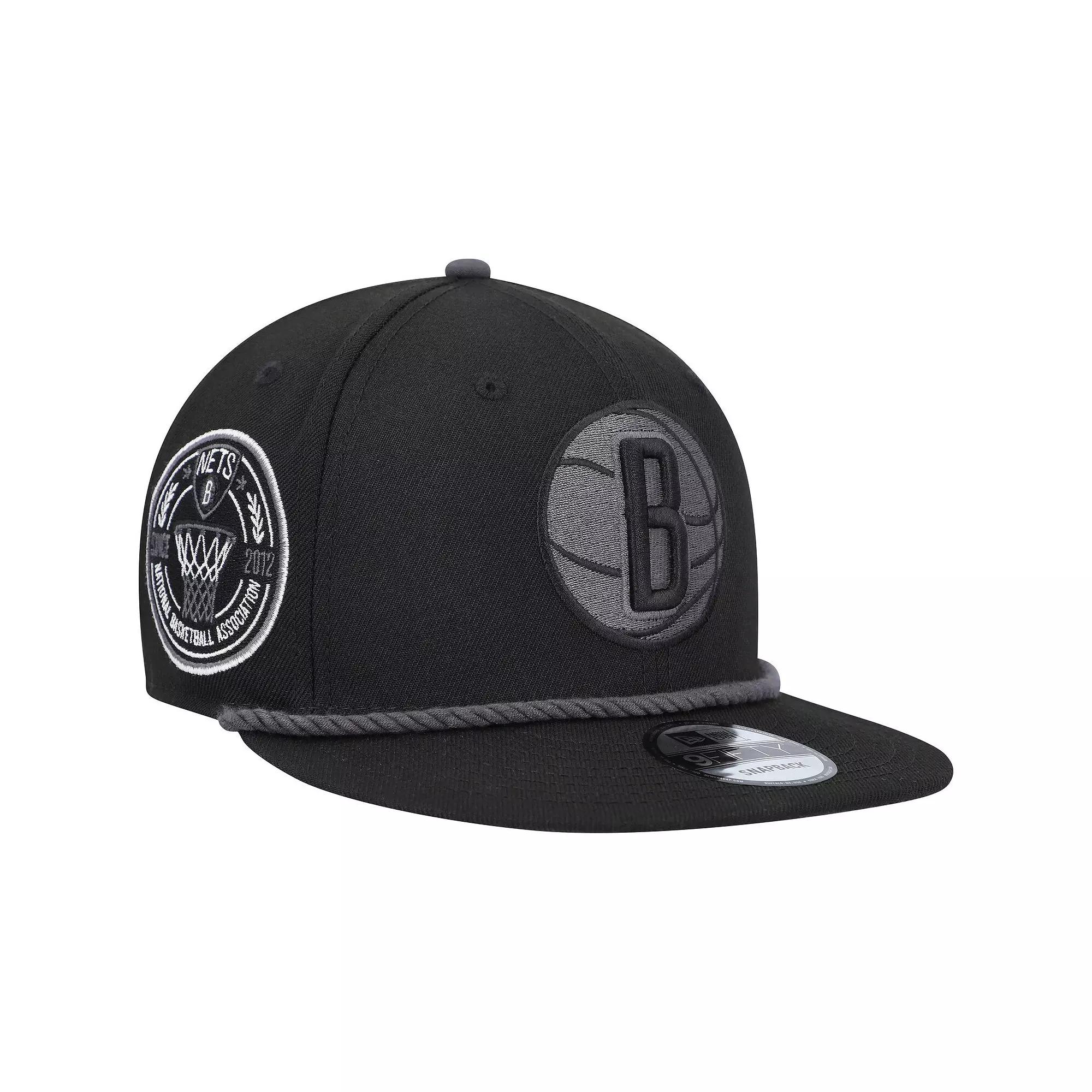 Men's New Era Black Brooklyn Nets Back Laurels 9FIFTY Snapback Hat Product Image