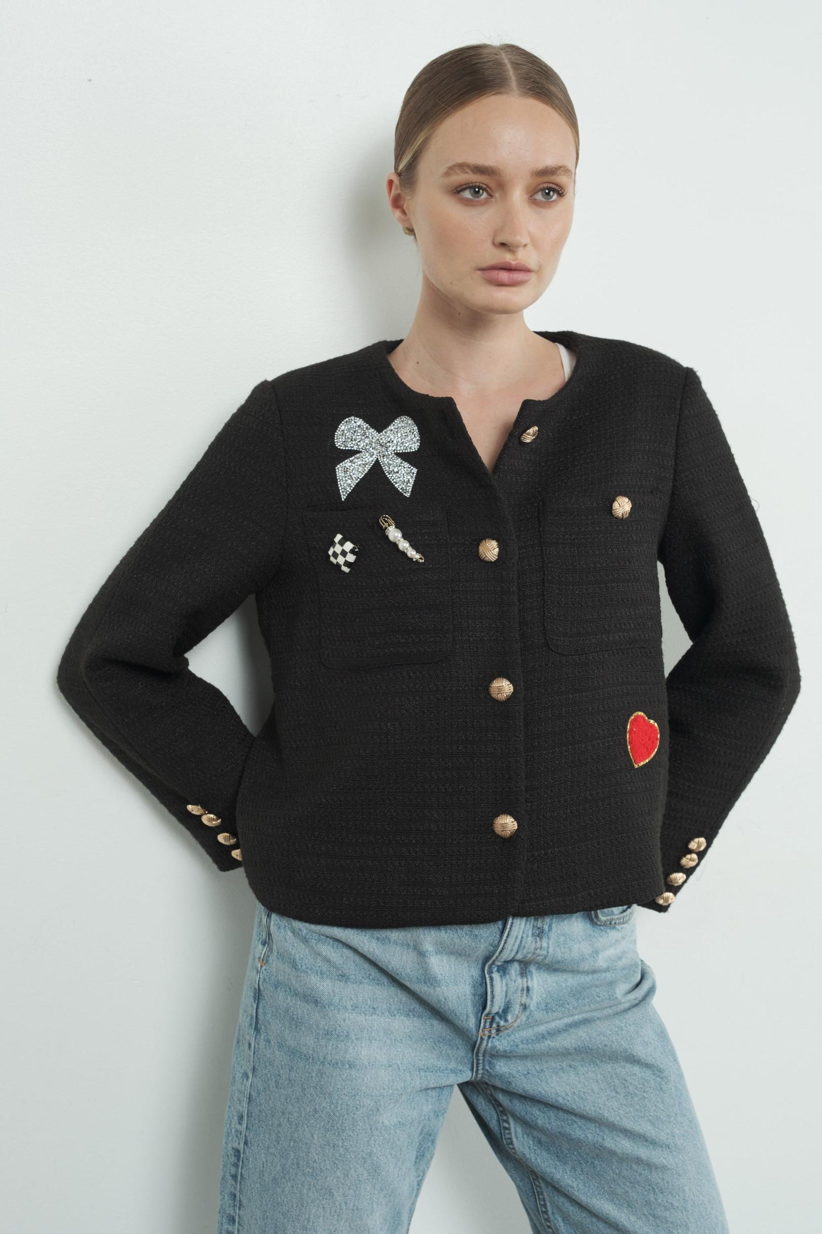 Cute Patch Tweed Jacket Product Image