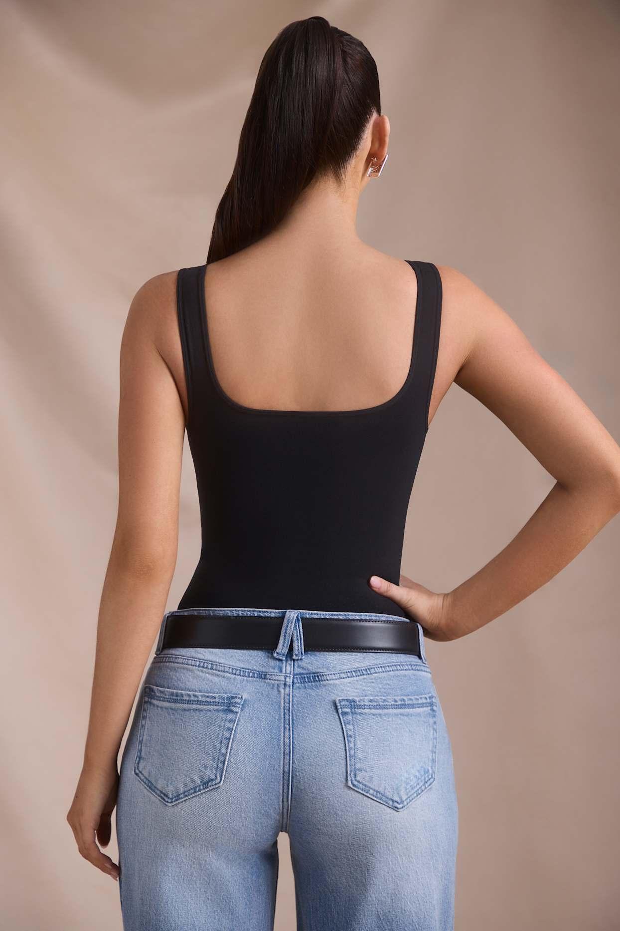 Seamless Sweetheart-Neck Bodysuit in Black Female Product Image