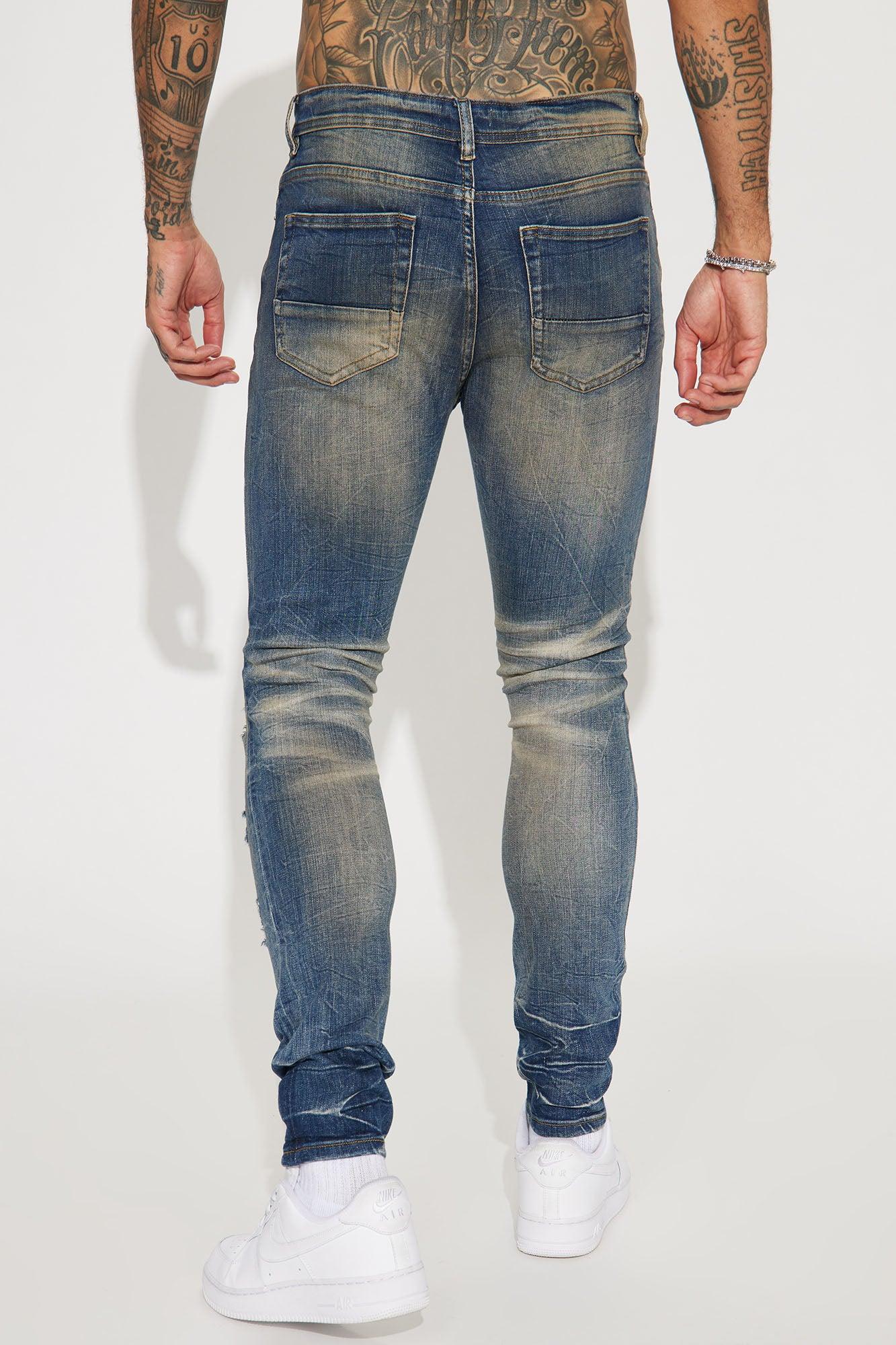 Keep it Pushing Distressed Stacked Skinny Jeans - Vintage Blue Wash Product Image