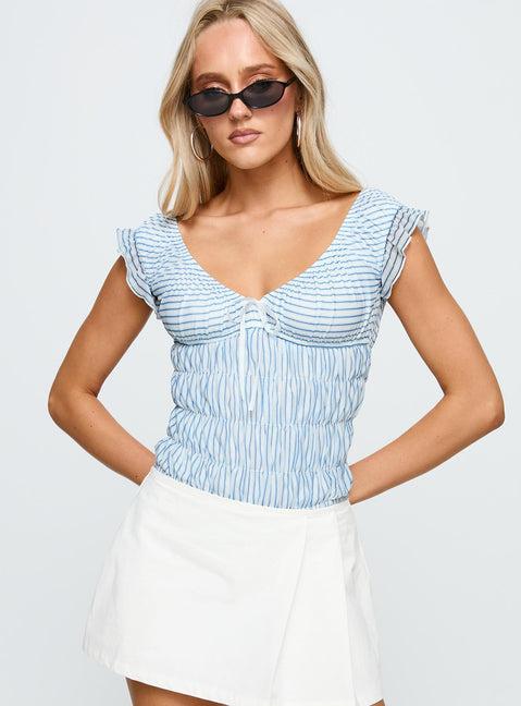 Ahead Of Myself Off Shoulder Bodysuit Blue Stripe Product Image