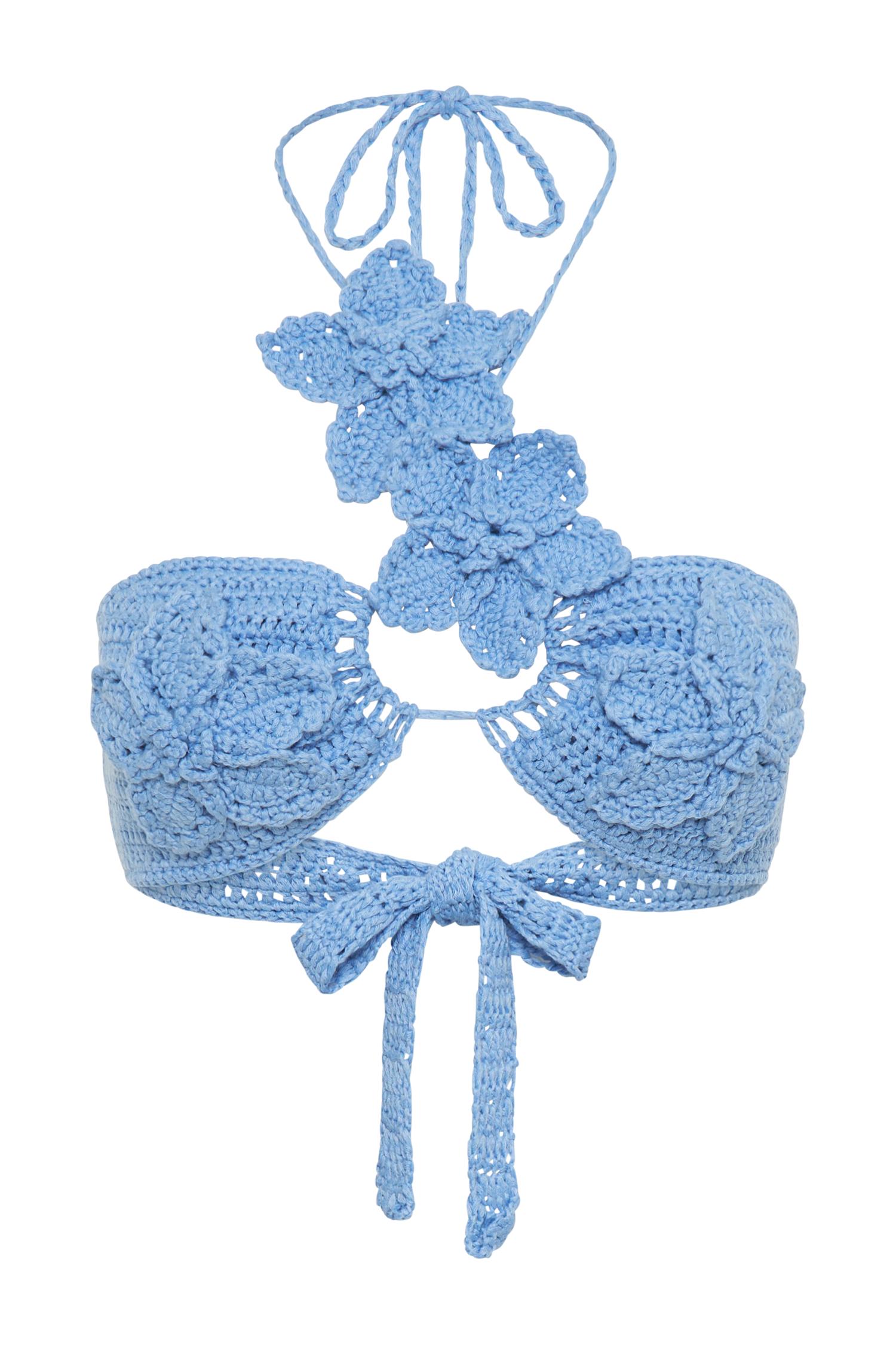 River Floral Crochet Bikini Top - Cornflower Blue Product Image