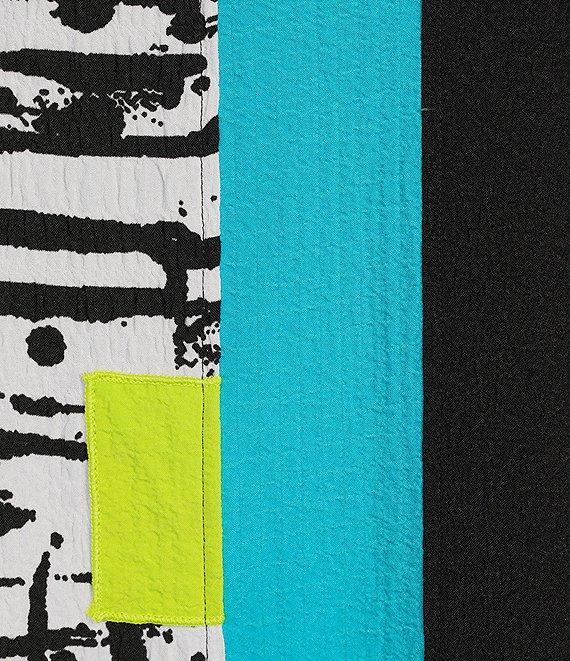 Ali Miles Plus Size Mixed-Media Abstract Printed Round Neck 3/4 Sleeve Top Product Image