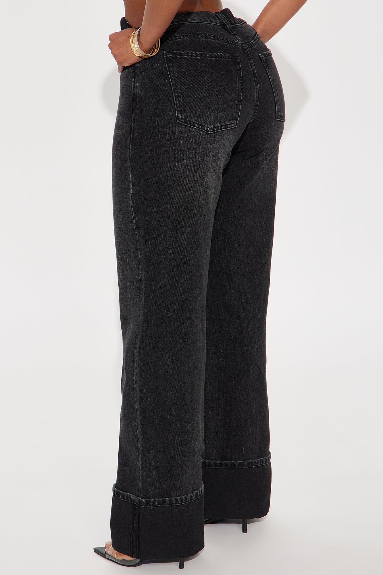 Unpredictable Cuffed Wide Leg Jeans - Black Wash Female Product Image