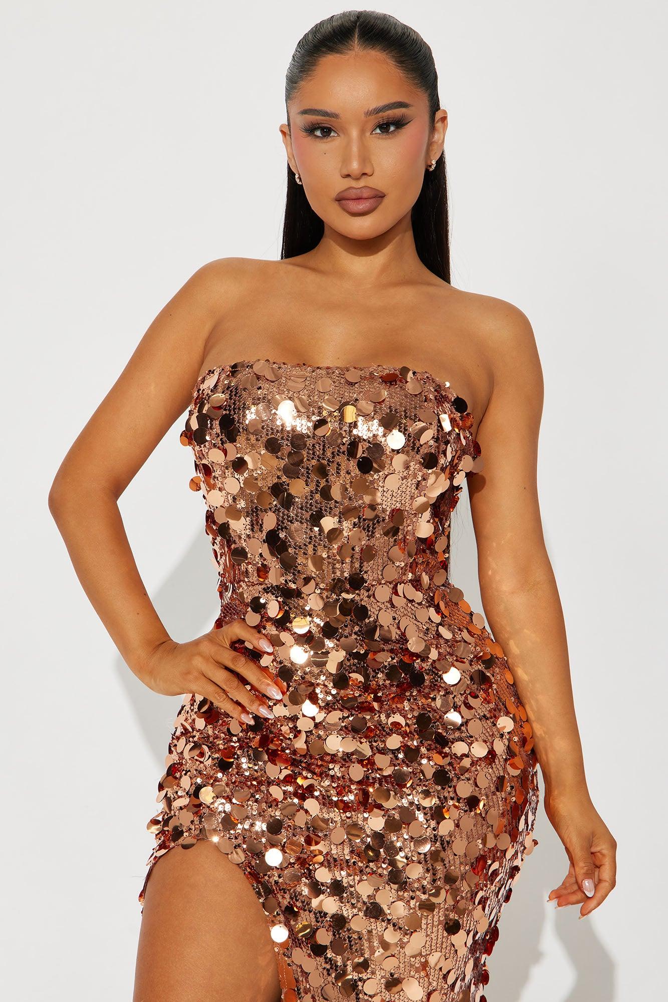 Kendall Sequin Maxi Dress - Bronze Product Image