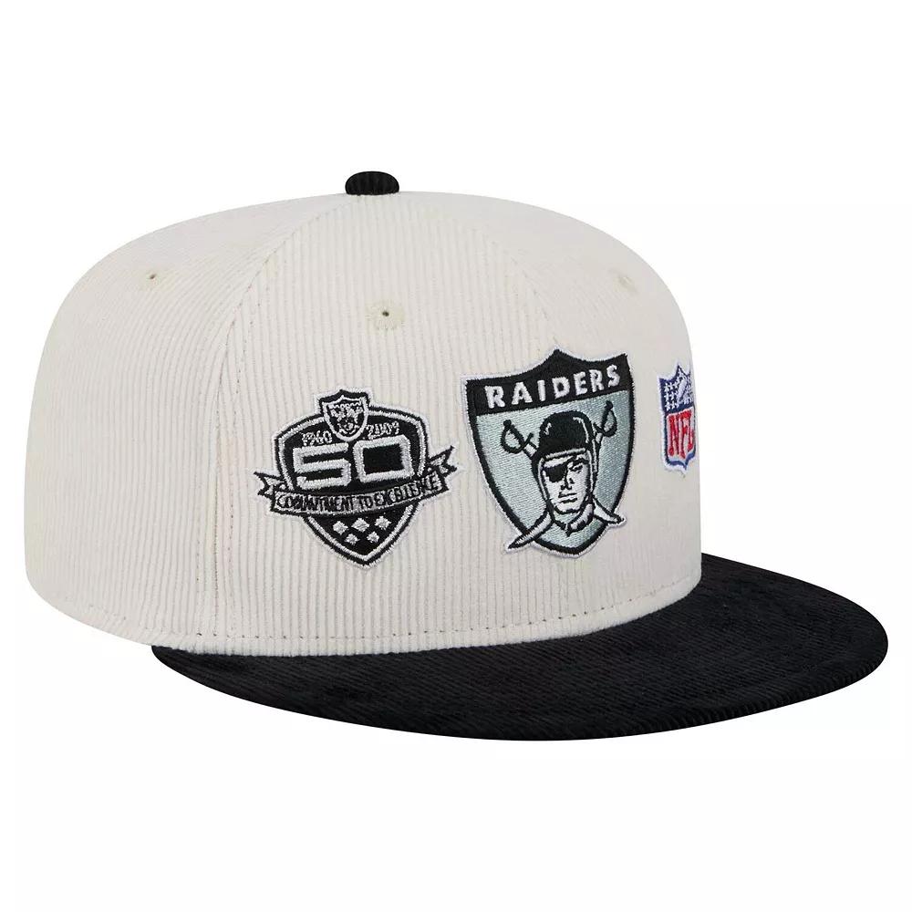 Men's New Era Cream/Gray Las Vegas Raiders Throwback Corduroy 59FIFTY Fitted Hat,  Product Image
